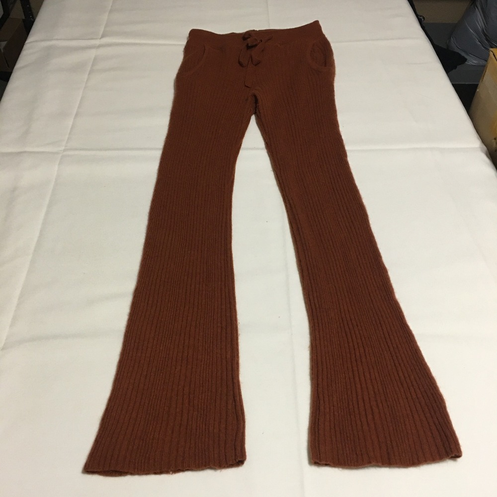 NAKEDCASHMERE Knit Pants Womens XS Brown Ribbed Flare Drawstring